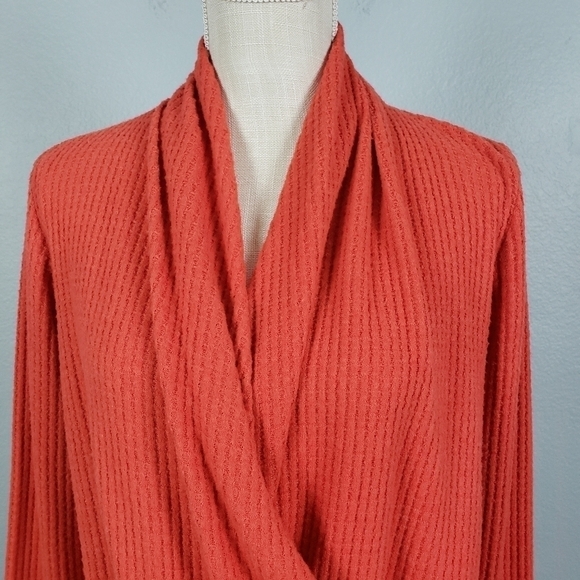 Akemi + Kin Anthropologie Woodruff Waffle Knit Wrap Sweater Top Orange - Picture 2 of 8